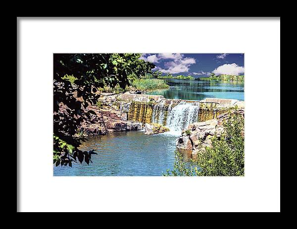 Waterfall; Peaceful; Park; Rocks; Trees; Framed Print featuring the photograph Calming by Roseann Errigo