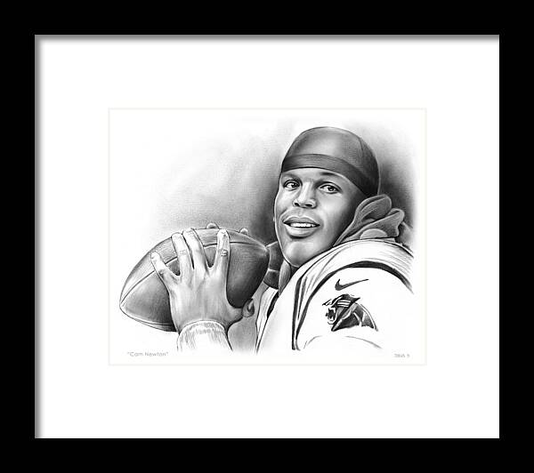 Cam Newton Framed Print featuring the drawing Cam Newton by Greg Joens
