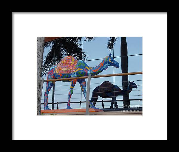 Camel Framed Print featuring the painting Camel in Front of Jumeriah Beach Hotel by Donna Acheson-Juillet