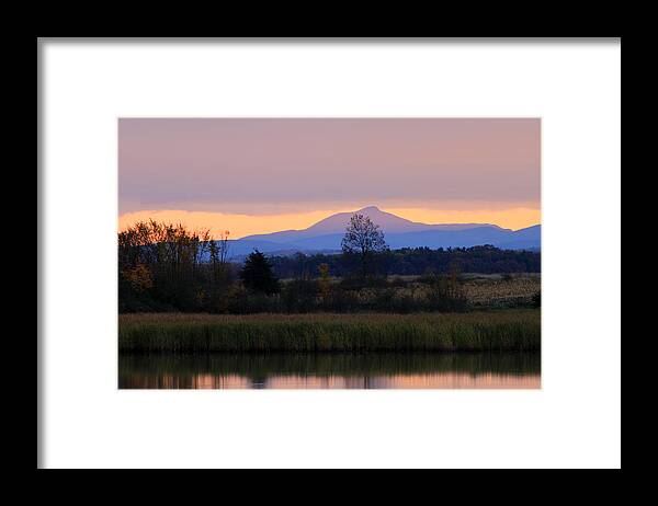 Dead Creek Framed Print featuring the photograph Camel's Hump Mountain from Dead Creek by John Burk