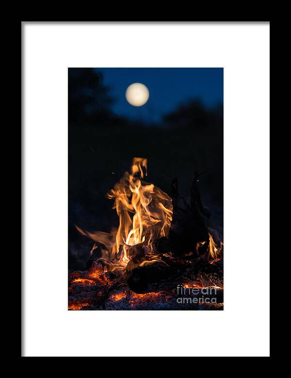 Cheryl Baxter Photography Framed Print featuring the photograph Camp Fire and Full Moon by Cheryl Baxter