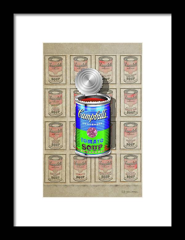 'visual Art Pop' Collection By Serge Averbukh Framed Print featuring the digital art Campbell's Soup Revisited - Blue and Green by Serge Averbukh