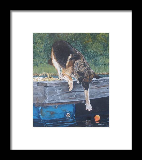Dog Framed Print featuring the painting Can she... by Betty-Anne McDonald