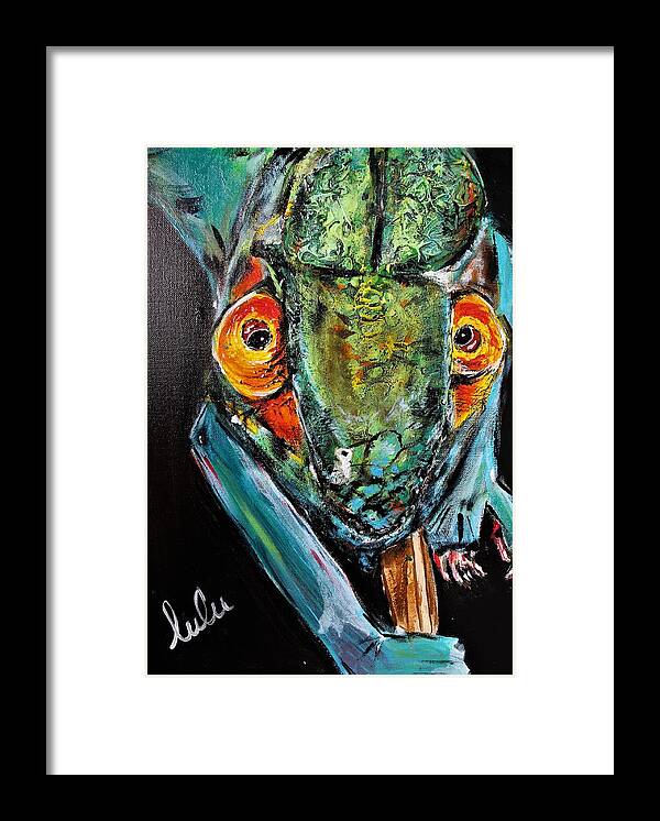 Chameleon Framed Print featuring the painting Can you see me now? by Lucy Matta