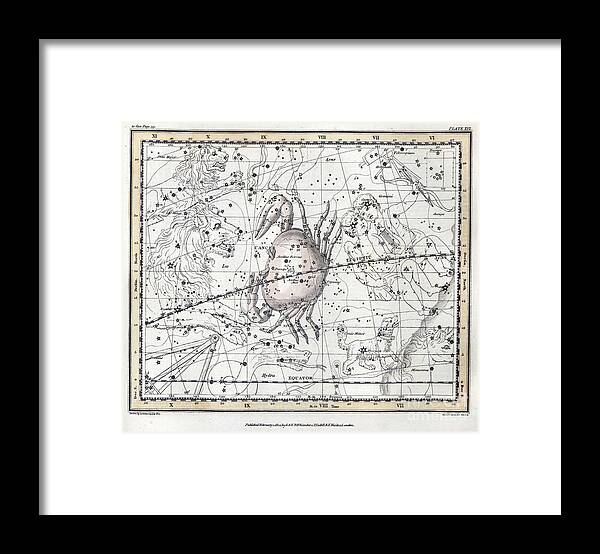 Science Framed Print featuring the photograph Cancer Constellation, Zodiac, 1822 by U.S. Naval Observatory Library