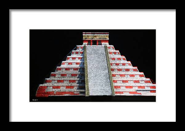 Cancun Framed Print featuring the photograph Cancun Mexico - Chichen Itza - Temple of Kukulcan-El Castillo Pyramid Night Lights 1 by Ronald Reid