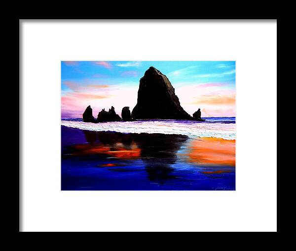 Framed Print featuring the painting Cannon Beach Hay Stack Rocks #23 by James Dunbar
