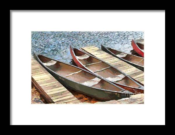 Canoes Framed Print featuring the painting Canoes At Lake Susan by Anne Kitzman