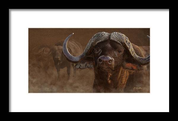 Cape Buffalo Framed Print featuring the painting Cape Buffalo by Kathie Miller