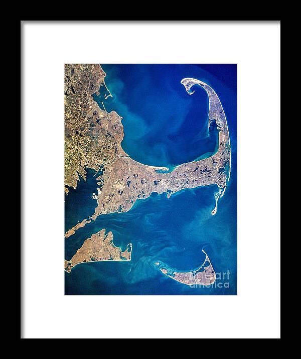 Aerial Framed Print featuring the photograph Cape Cod and Islands Spring 1997 view from satellite by Matt Suess