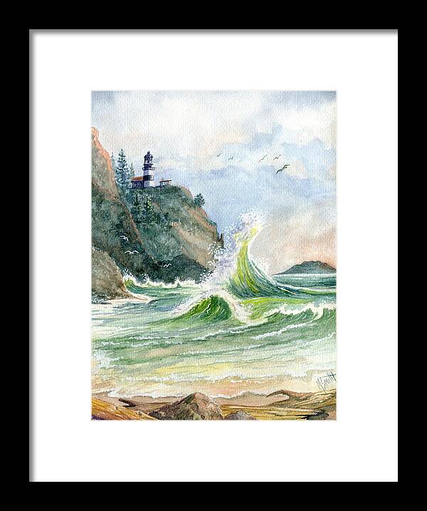 Cape Disappointment State Park Framed Print featuring the painting Cape Disappointment Lighthouse by Marilyn Smith