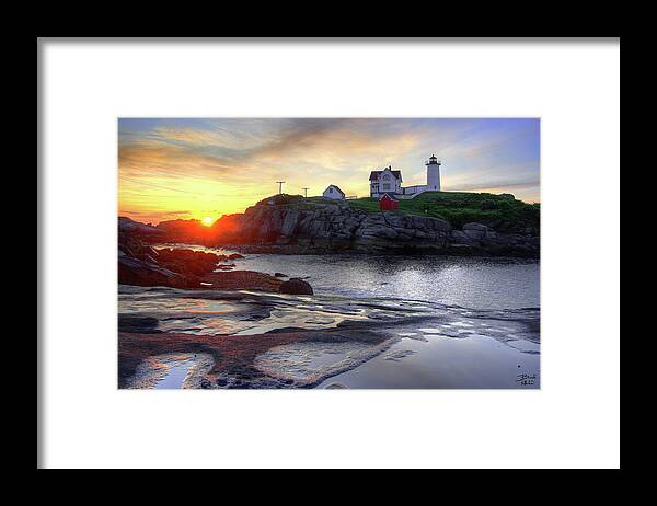 Sunrise Framed Print featuring the photograph Cape Neddick Lighthouse Sunrise by Brett Pelletier