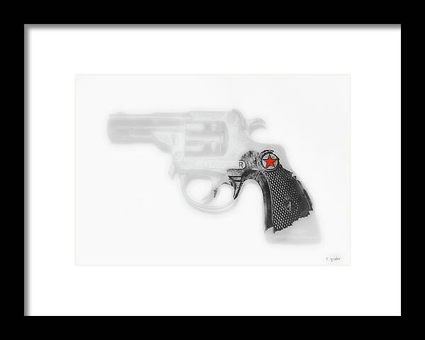 Trooper Framed Print featuring the photograph Capgun Artifact Monocrhome Print With Red Star Splash by Tony Grider