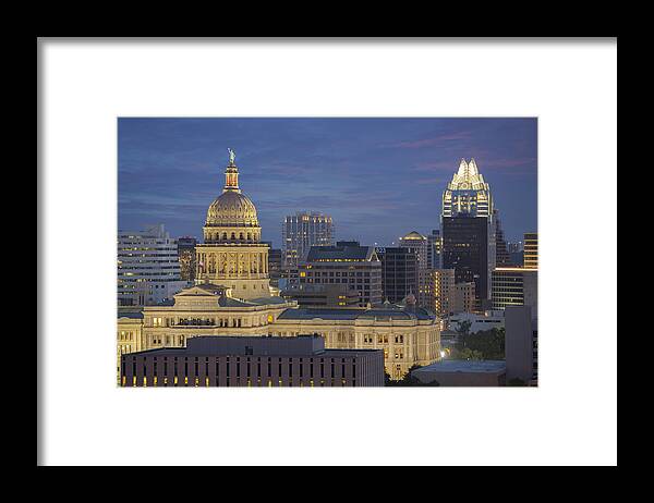Texas Capitol Framed Print featuring the photograph Capitol of Texas and Austin Skyline 1 by Rob Greebon