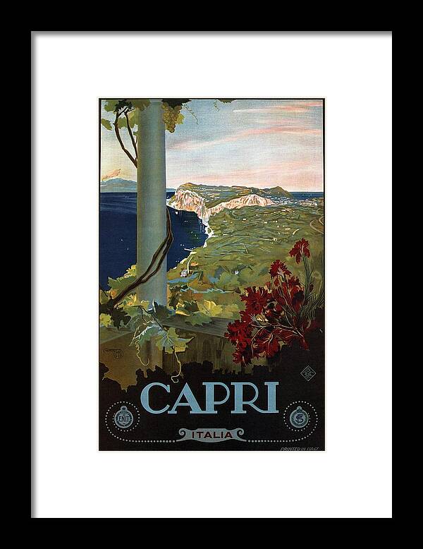 Capri Framed Print featuring the mixed media Capri, Italia - Bay of Naples, Italy - Retro travel Poster - Vintage Poster by Studio Grafiikka