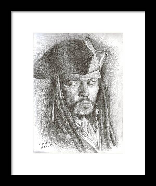 Captain Framed Print featuring the drawing Captain Jack Sparrow by Anjie Liu