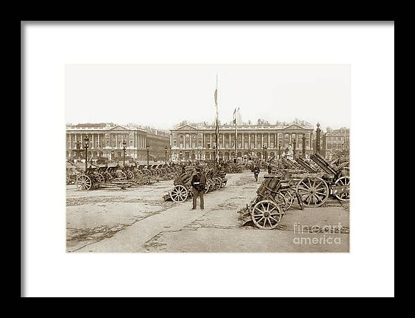 Captured German Artillery And Equipment Outside Hotel Des Invalides Framed Print featuring the photograph Captured German Artillery in Paris, France 1918 by Monterey County Historical Society