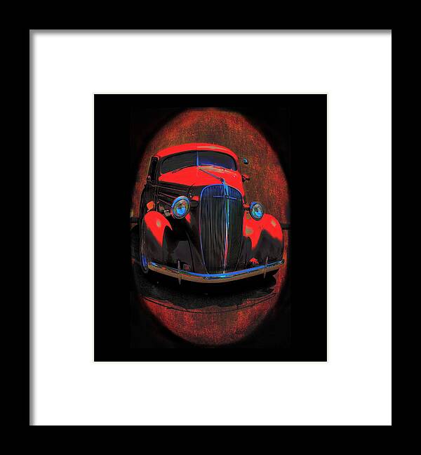 Vintage Car Art Framed Print featuring the mixed media Car Art 0443 Red Oval by Lesa Fine