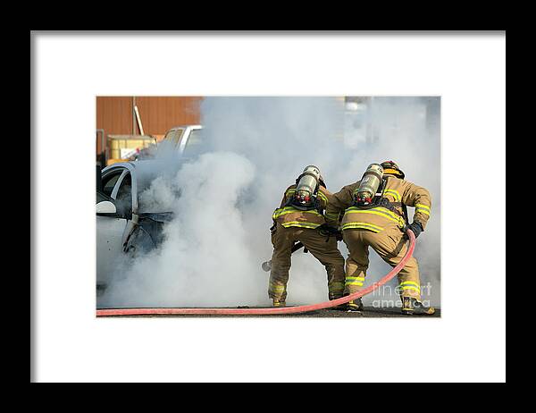 Firemen Framed Print featuring the photograph Car Fire by Michael Dawson