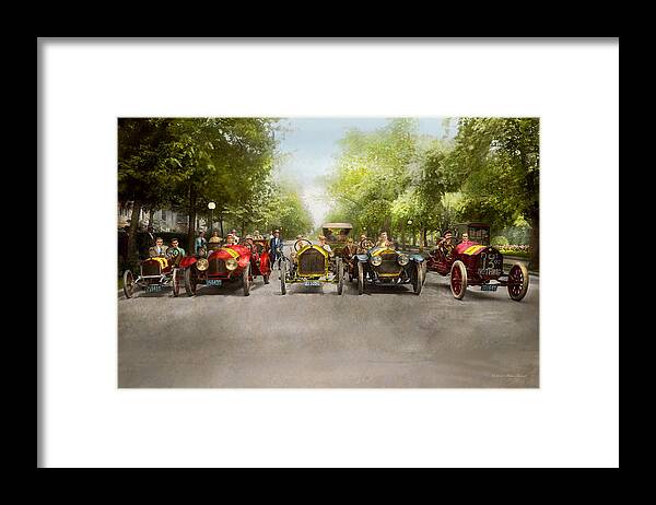 Car Race Framed Print featuring the photograph Car - Race - Hold on to your hats 1915 by Mike Savad