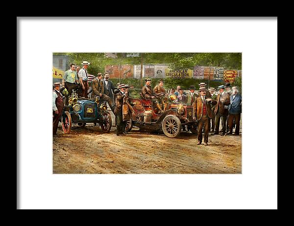 Car Framed Print featuring the photograph Car - Race - The end of a long journey 1906 by Mike Savad