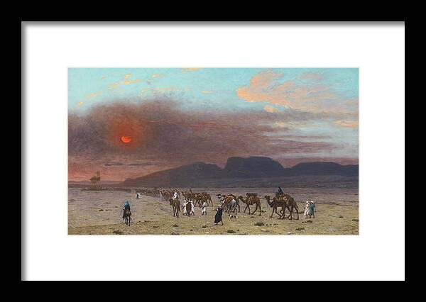 Jean-lon Grme 1824 - 1904 French - Caravane Dans Le Desert Framed Print featuring the painting Caravane Dans Le Desert by Jean Leon