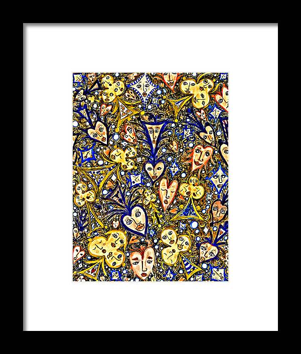 Lise Winne Framed Print featuring the digital art Card Game Symbols Blue and Yellow by Lise Winne
