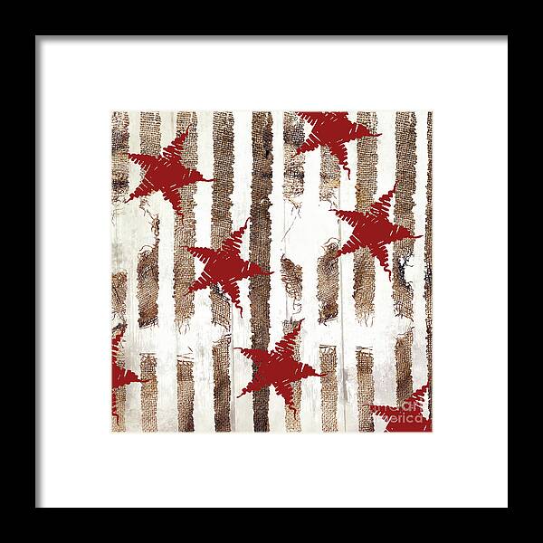 Christmas Pattern Framed Print featuring the painting Cardinal Holiday Burlap Star Pattern by Mindy Sommers