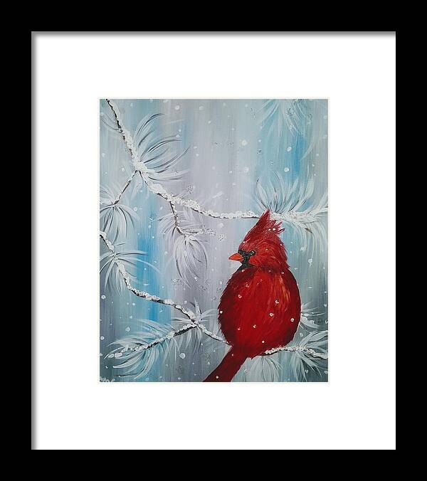 Cardinal Framed Print featuring the painting Cardinal in Winter by Lynne McQueen