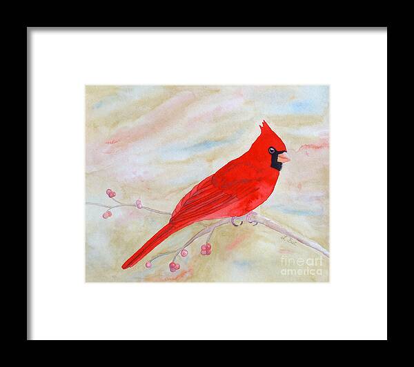 Cardinal Framed Print featuring the painting Cardinal Watching by Laurel Best