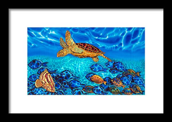 Sea Turtle Framed Print featuring the painting Caribbean Sea Turtle and Reef Fish by Daniel Jean-Baptiste