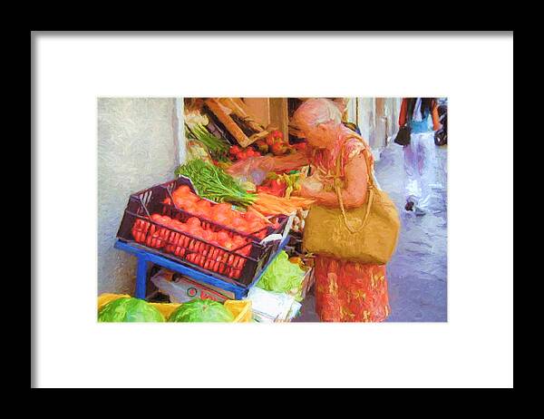 Caribbean Framed Print featuring the painting Caribbean Woman in Market by Mitchell R Grosky