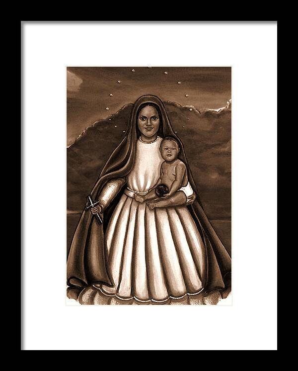 Caridad Del Cobre Framed Print featuring the painting Caridad del Cobre in Black and White by Carmen Cordova