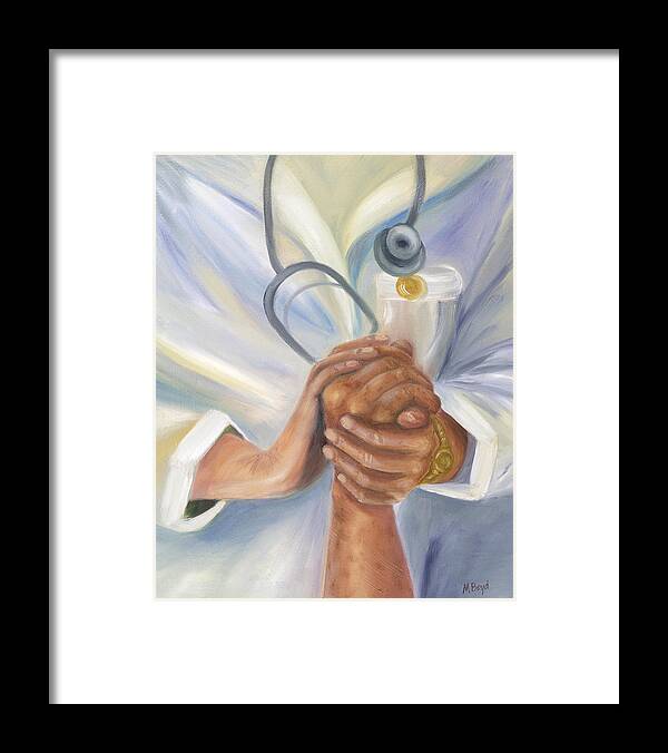 Nursing Framed Print featuring the painting Caring A Tradition of Nursing by Marlyn Boyd