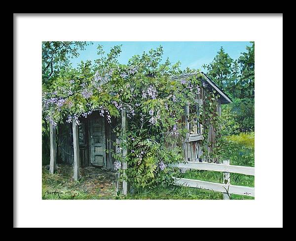 Landscape Framed Print featuring the painting Carl's Shed by William Brody