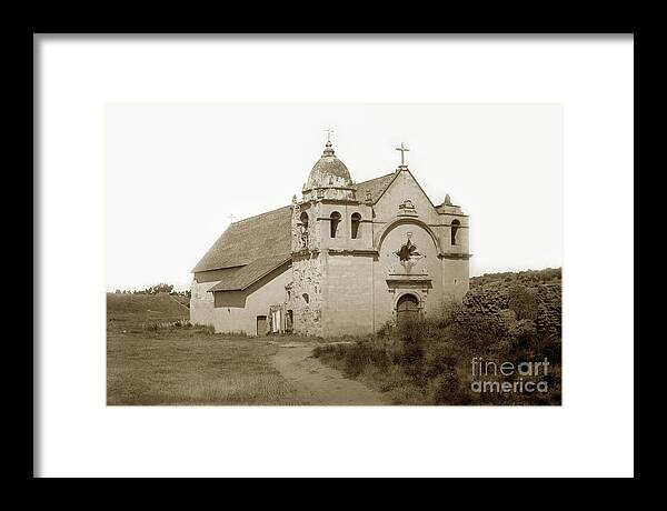 Carmel Mission Framed Print featuring the photograph Carmel Mission with the new peaked roof 1884 by Monterey County Historical Society