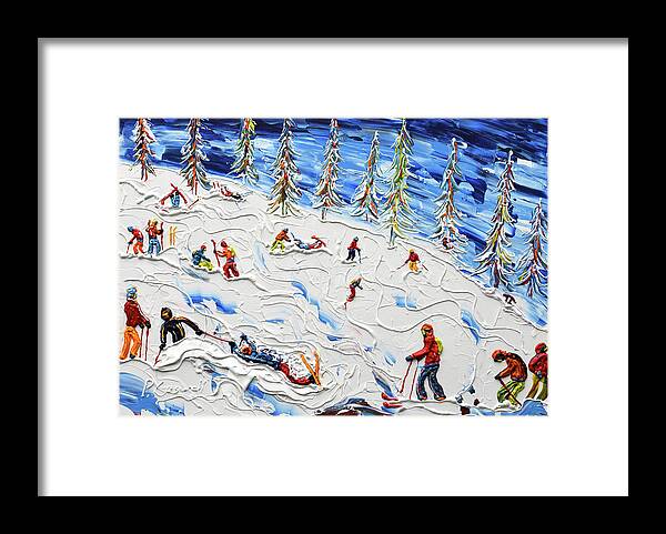 Skiers Framed Print featuring the painting Ski Print Carnage by Pete Caswell
