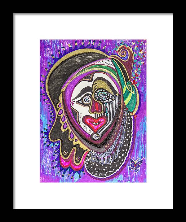 Clown Framed Print featuring the painting Carnival Face by Laurel Creations