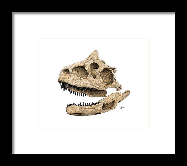 Carnotaurus Framed Print featuring the digital art Carnotaurus Skull by Rick Adleman