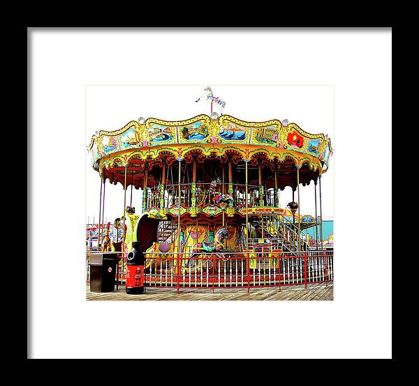 Merry-go-round Framed Print featuring the photograph Carousel on the Wildwood, New Jersey Boardwalk by Linda Stern
