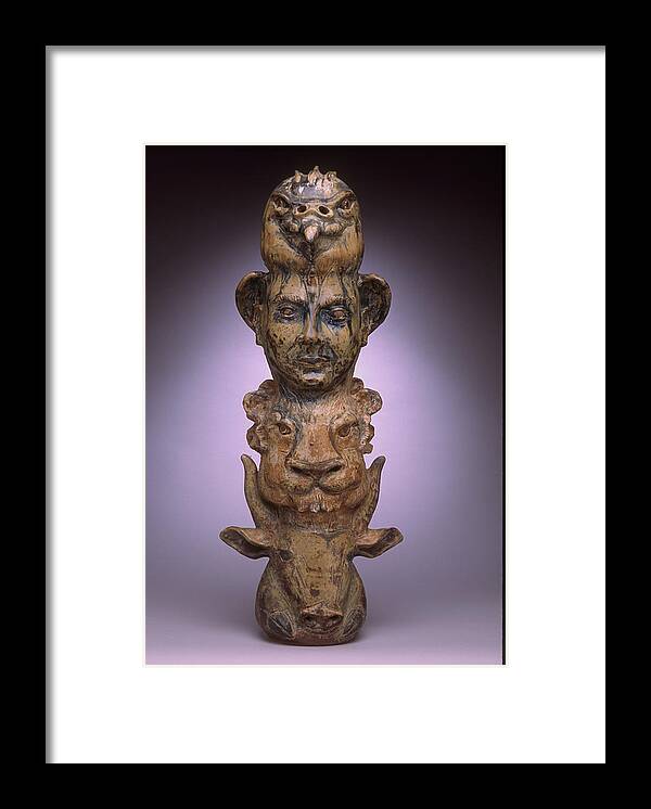 Seraphim Framed Print featuring the ceramic art Four Evangels/Serephim Totem by Stephen Hawks