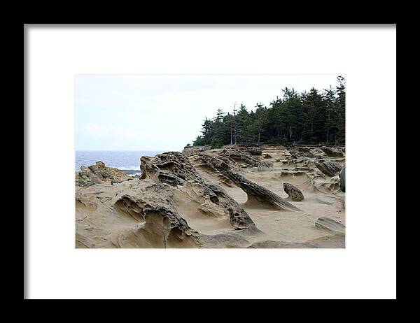 Oregon Framed Print featuring the photograph Carved Sandstone along the Oregon Coast by Christy Pooschke