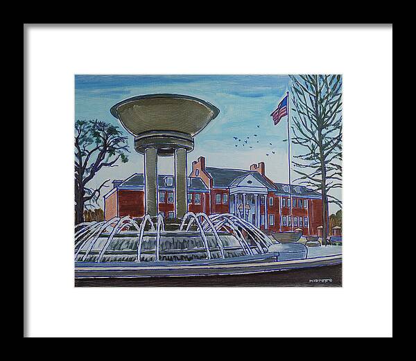 Cary Framed Print featuring the painting Cary Arts Center and Fountain by Tommy Midyette