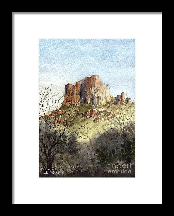 Big Bend National Park Framed Print featuring the painting Casa Grande in the Chisos by Tim Oliver
