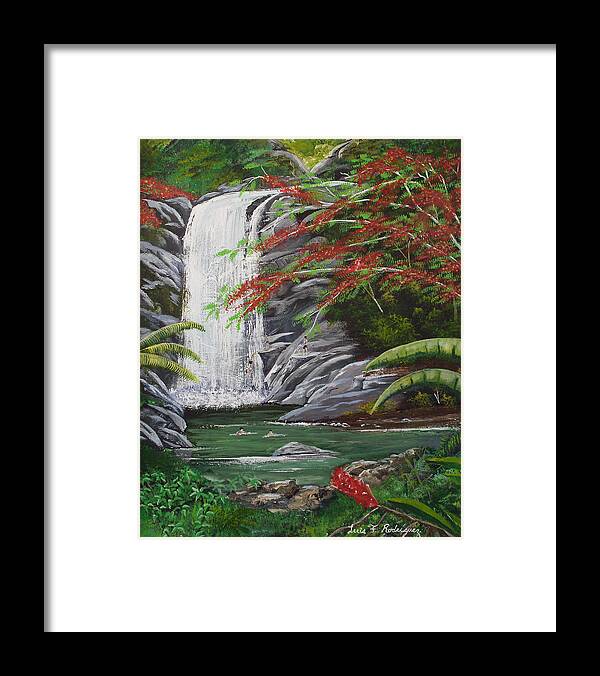 Cascada Framed Print featuring the painting Cascada Tropical by Luis F Rodriguez