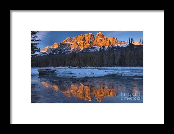Castle Mountain Framed Print featuring the photograph Castle Mountain Red Winter Reflections by Adam Jewell