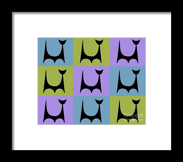 Atomic Cat Framed Print featuring the digital art Cat 2 Purple Green and Blue by Donna Mibus