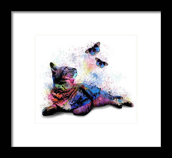 Cat Framed Print featuring the digital art Cat 614 by Lucie Dumas