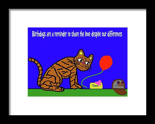 Birthdays Framed Print featuring the digital art Cat and Mouse Bday 1 by Laura Smith