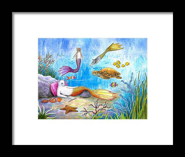 Cat Framed Print featuring the painting Cat Mermaid 31 by Lucie Dumas